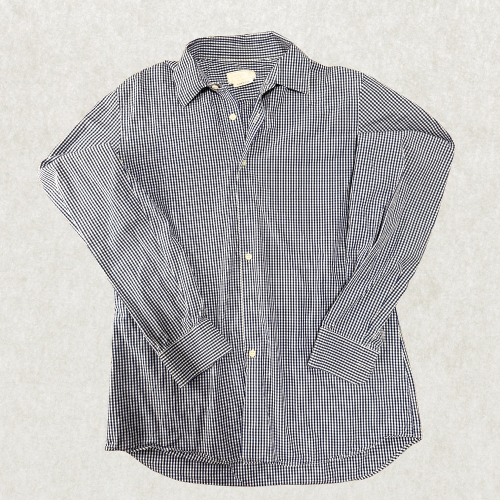 Authentic Prada Men’s Shirt – Size 42 (16 1/2), Navy Gingham, Italian Luxury